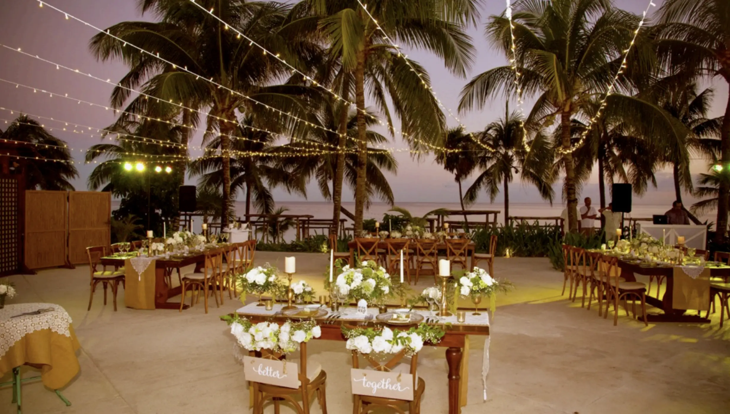 Dinner reception decor in pool area venue at akumal bay beach and wellness resort