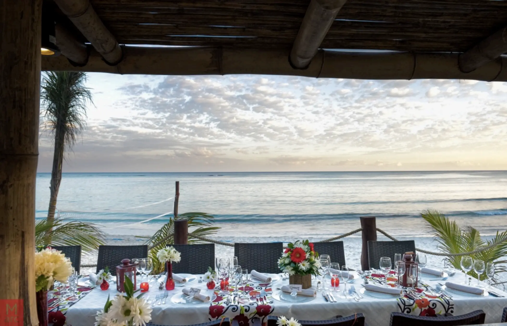 Beachfront dinner reception at akumal bay beach and wellness resort