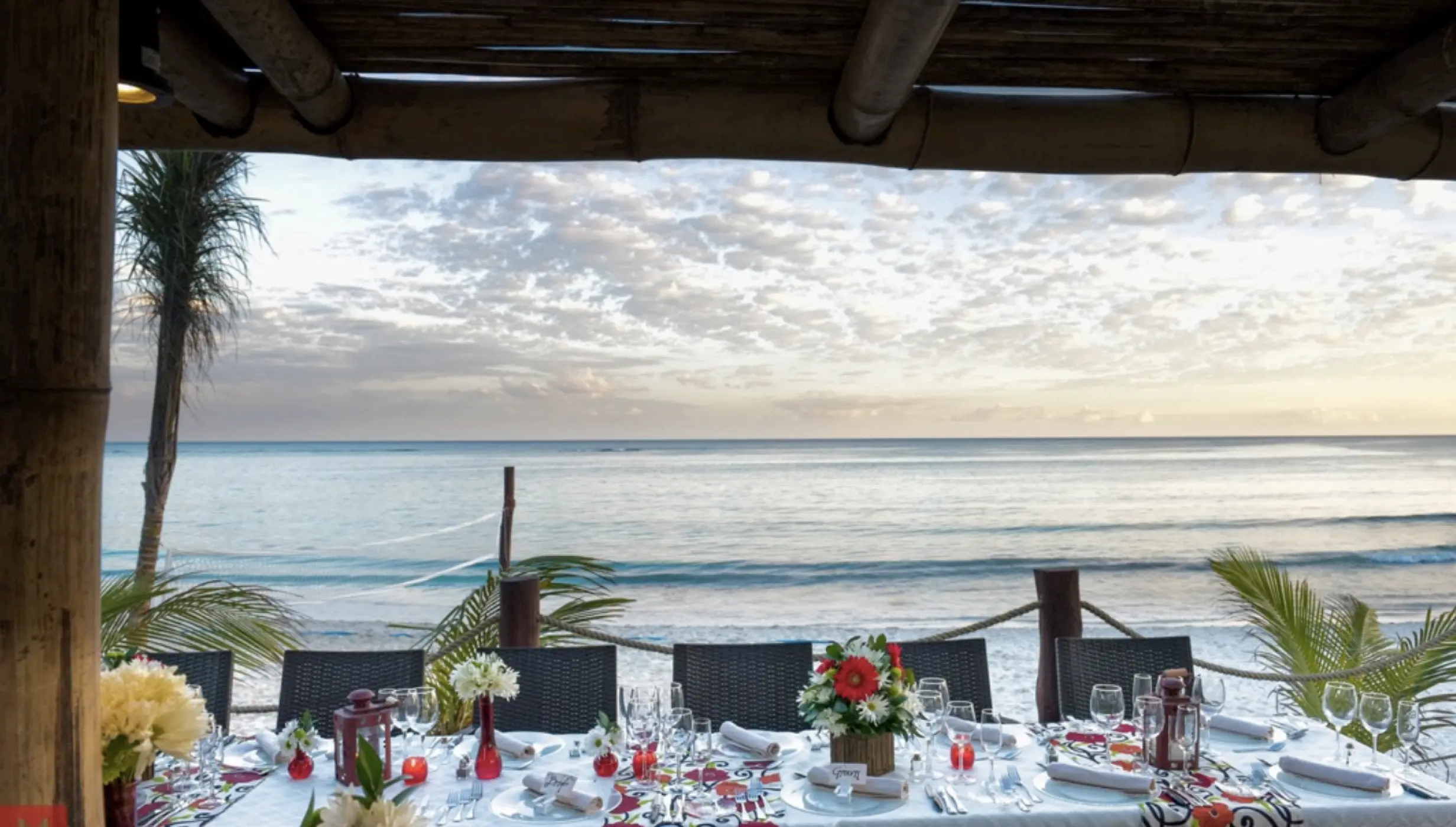 Beachfront dinner reception at akumal bay beach and wellness resort