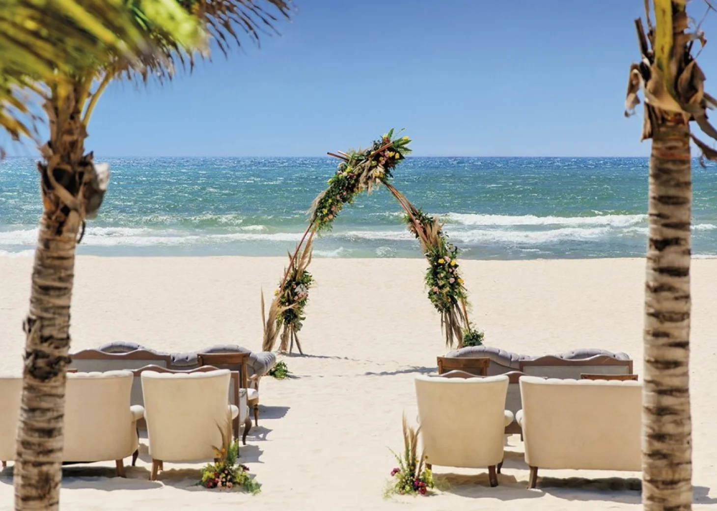 Wedding decor in beach venue at allegro playacar resort