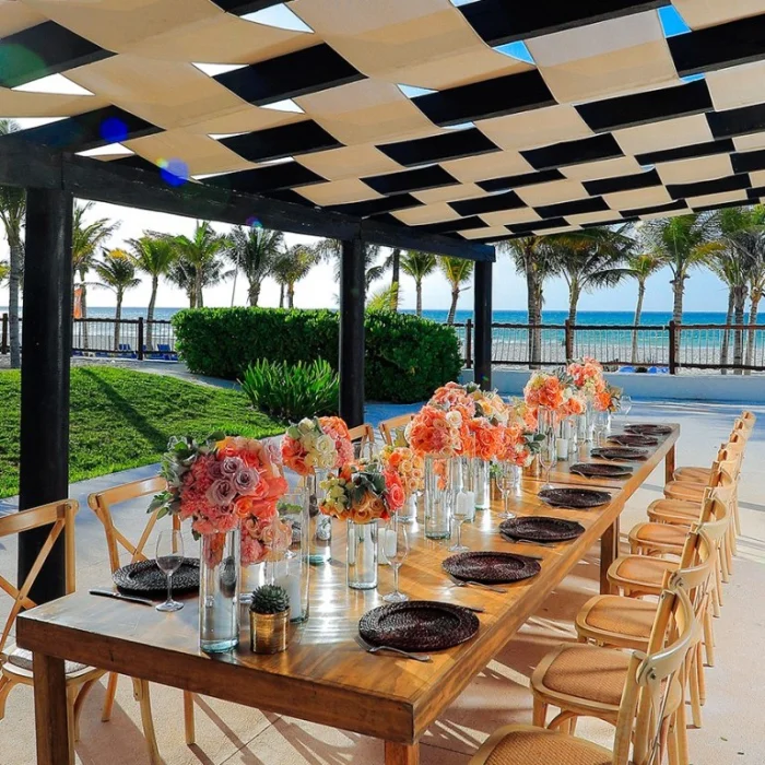 Allegro Playacar by the pool wedding venue table set up