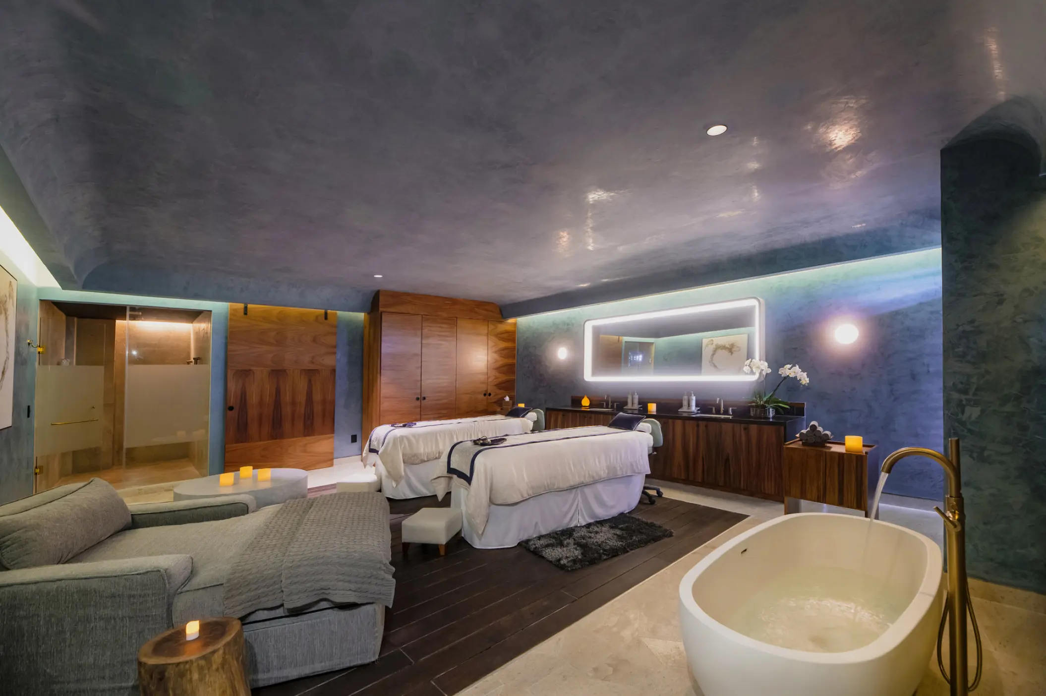 Nuup Spa massage tables and soaking tub at Atelier Playa Mujeres, Cancun