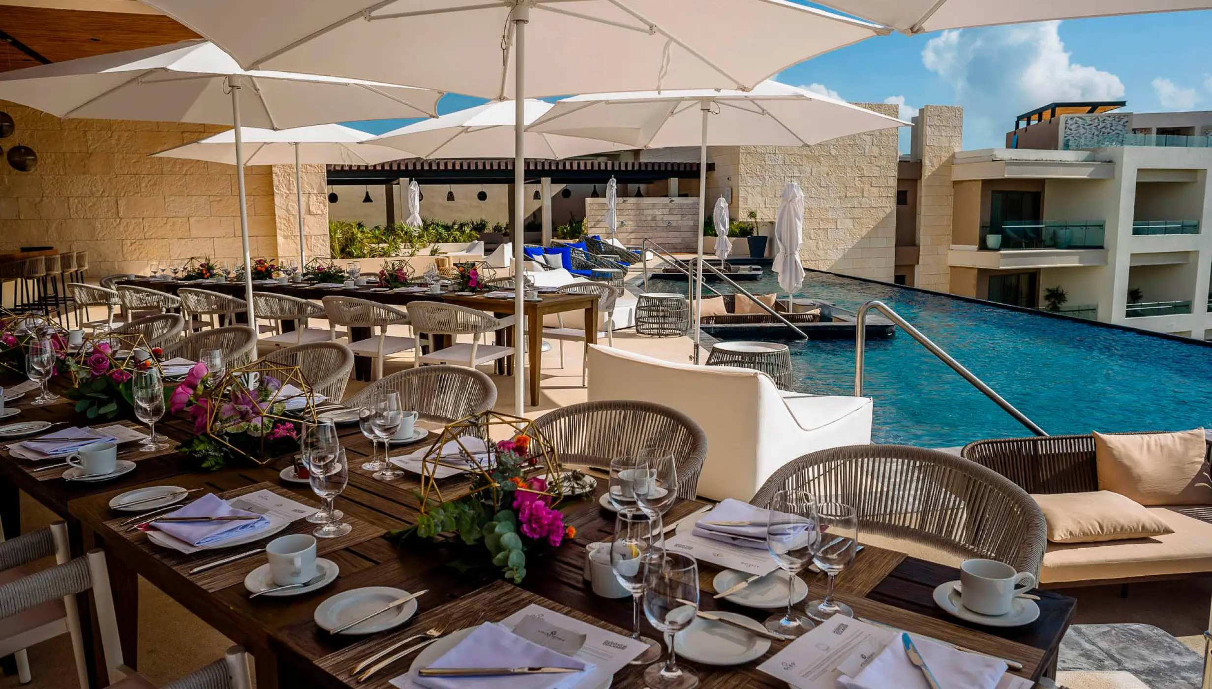 Wedding dinner reception in el cielo venue at atelier playa mujeres resort