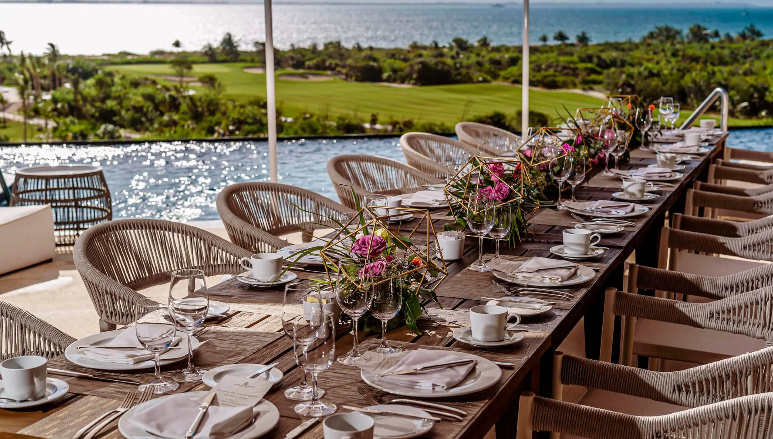 Wedding dinner reception in el cielo venue at atelier playa mujeres resort