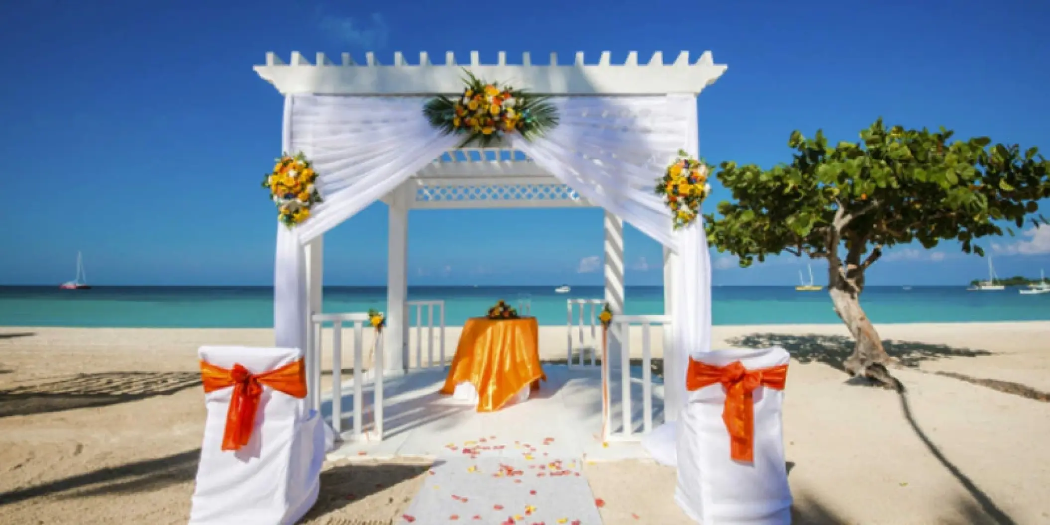 Beachfront wedding ceremony gazebo at Azul Beach Resort, Negril