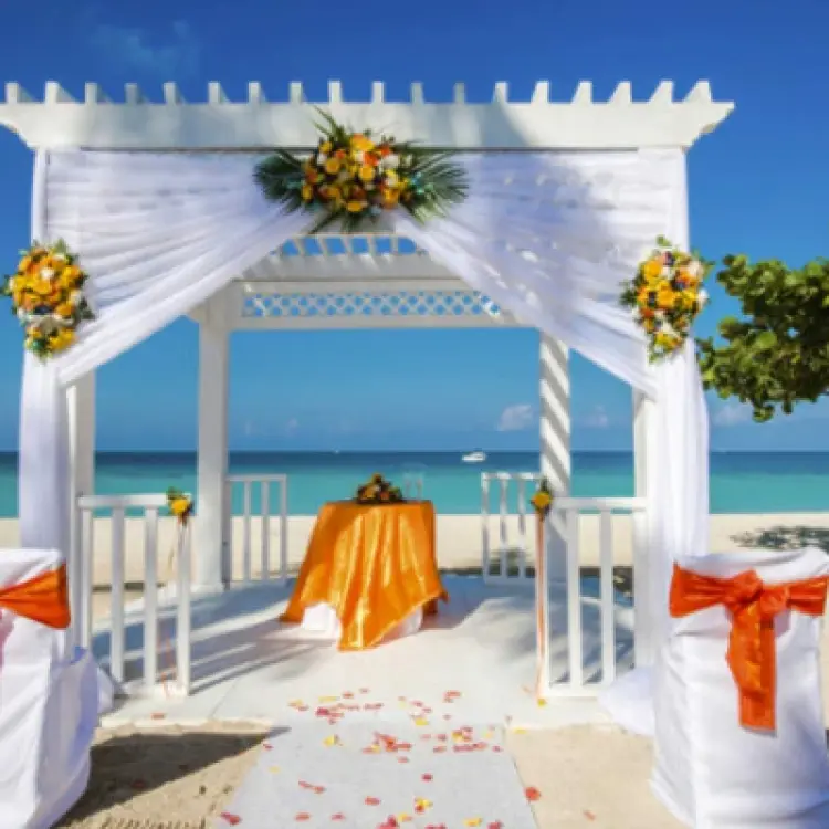 Beachfront wedding ceremony gazebo at Azul Beach Resort, Negril
