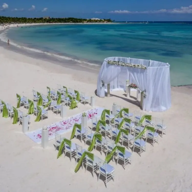 Beachfront wedding ceremony setup at Barcelo Maya Riviera, Riviera Maya