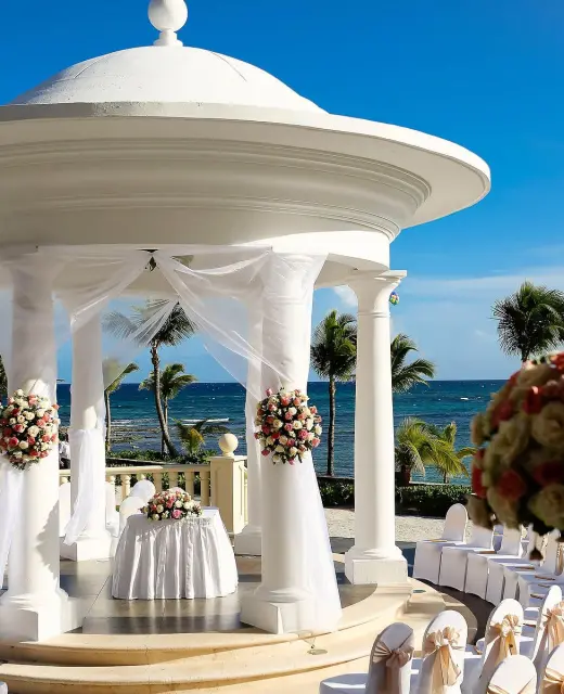 Ceremony decor in gazebo venue at Barcelo Maya beach resort