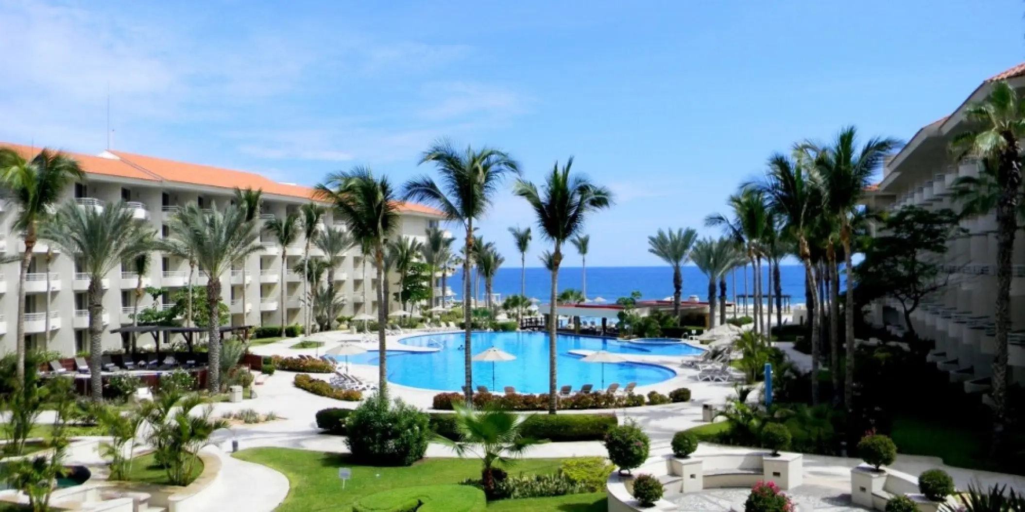 Main pool and palm trees at Barcelo Gran Faro Los Cabos, Cabo San Lucas
