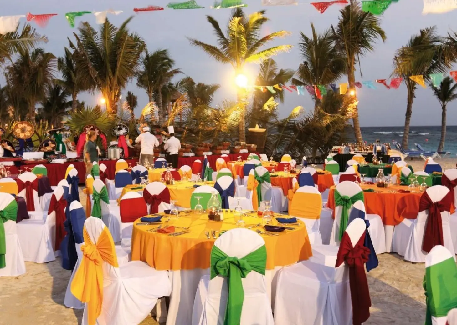 Mexican style dinner reception in beach venue at barcelo maya beach