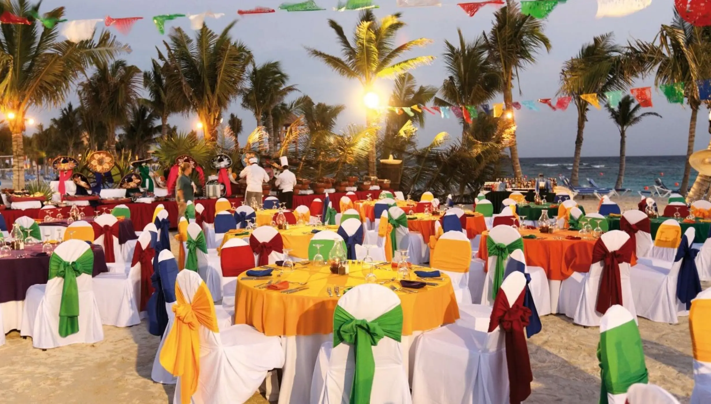 Mexican style dinner reception in beach venue at barcelo maya beach
