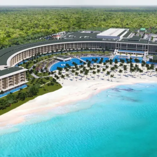 Aerial view of Barcelo Maya Riviera beachfront and pool complex, Riviera Maya