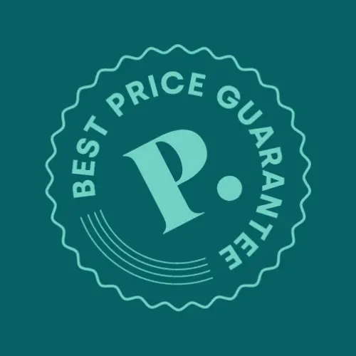 Best Price Guarantee badge with Paradise Weddings P logo