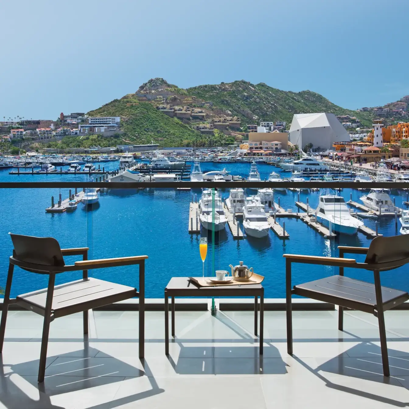 Private balcony view of the marina and harbor from Breathless Cabo San Lucas