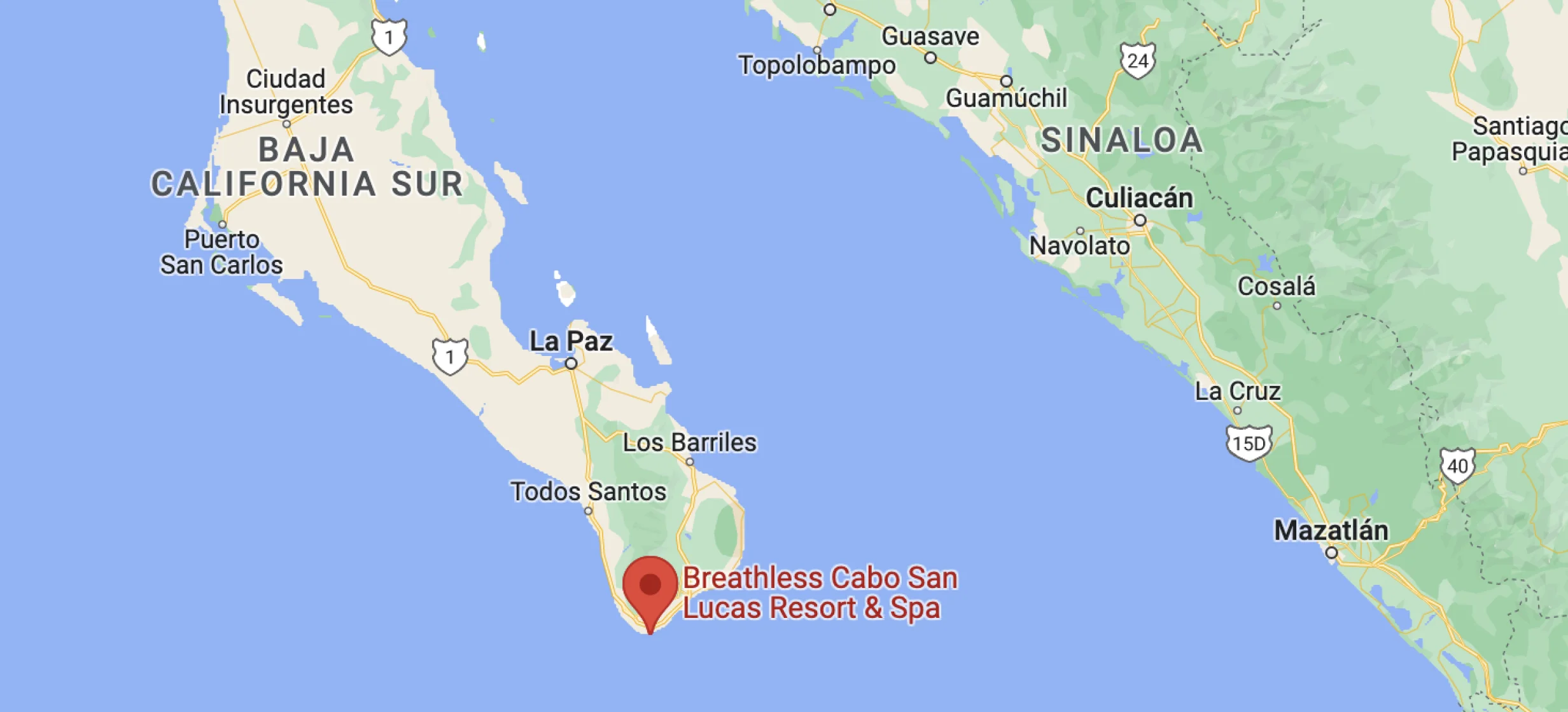 Google maps of Breathless Cabo San Lucas Resort & Spa