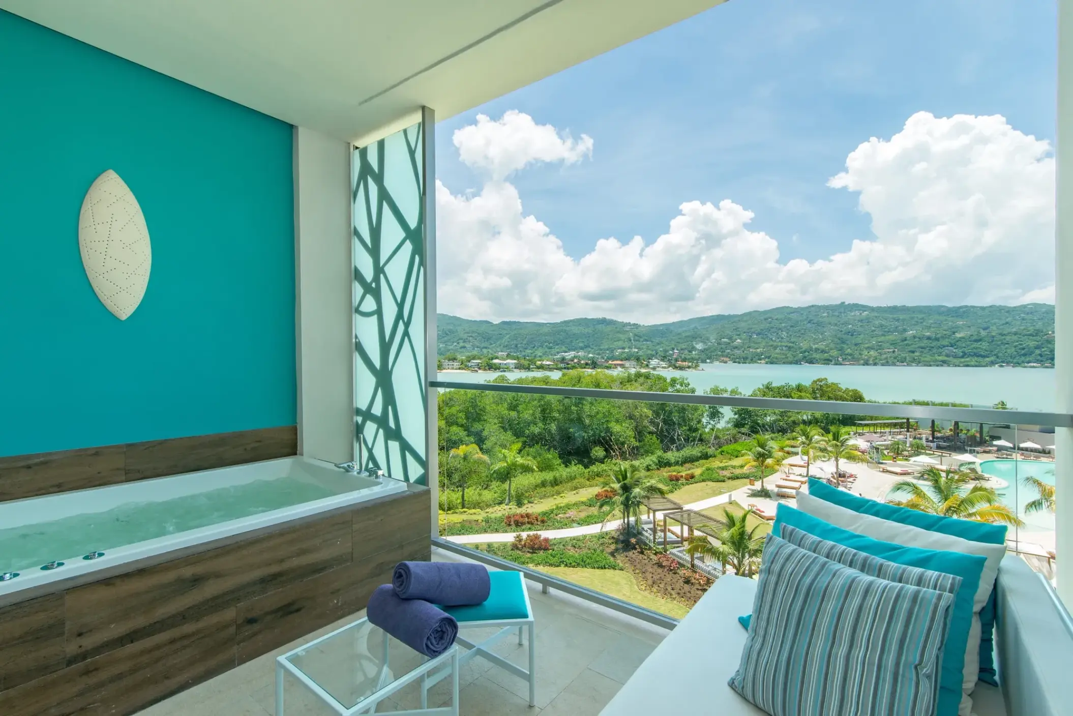 Private balcony suite with a soaking tub and bay views at Breathless Montego Bay, Montego Bay