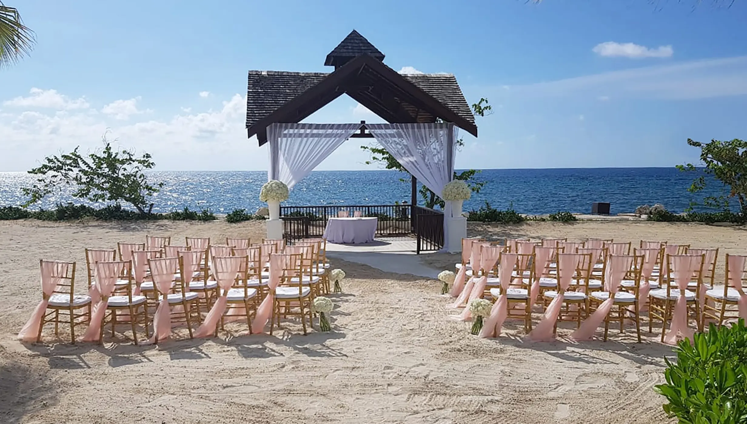 Ceremony decor in the beach front casita at Breathless Montego Bay