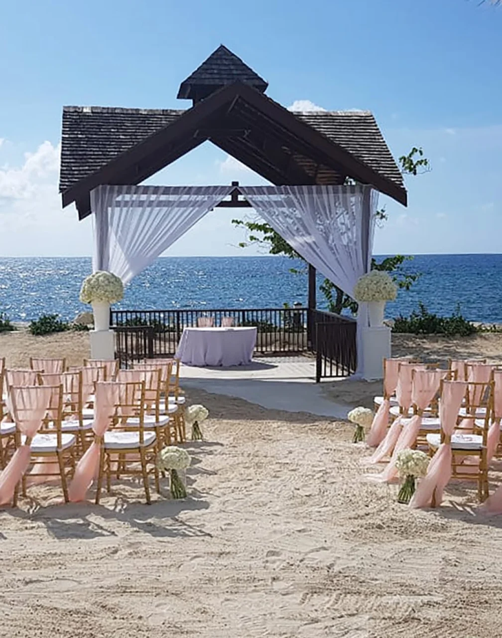 Ceremony decor in the beach front casita at Breathless Montego Bay