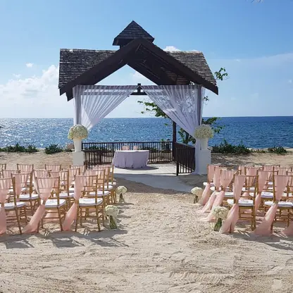 Beachfront wedding ceremony setup at Breathless Montego Bay, Jamaica
