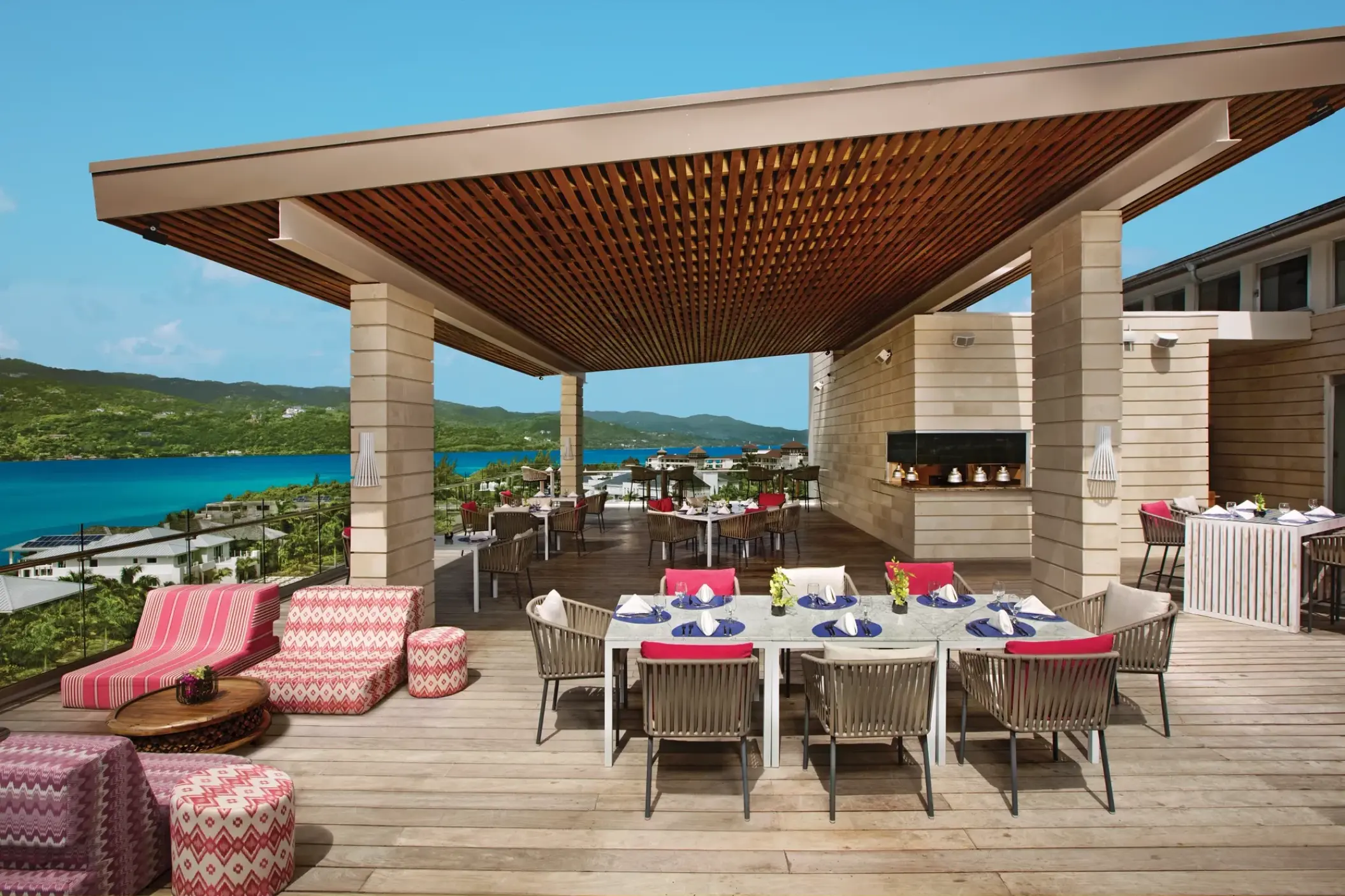 Altitude rooftop restaurant terrace with ocean views at Breathless Montego Bay, Montego Bay
