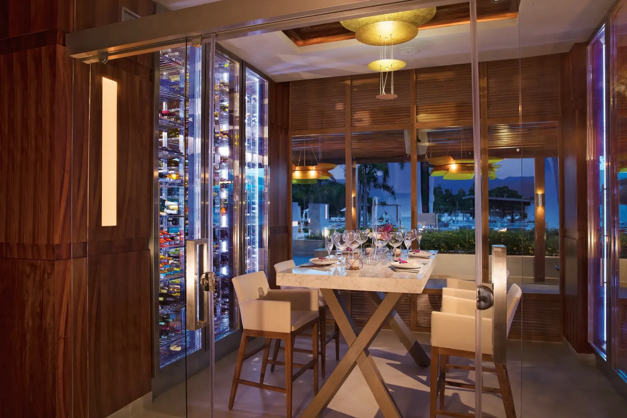 Private dining table and wine cellar at Breathless Montego Bay, Montego Bay