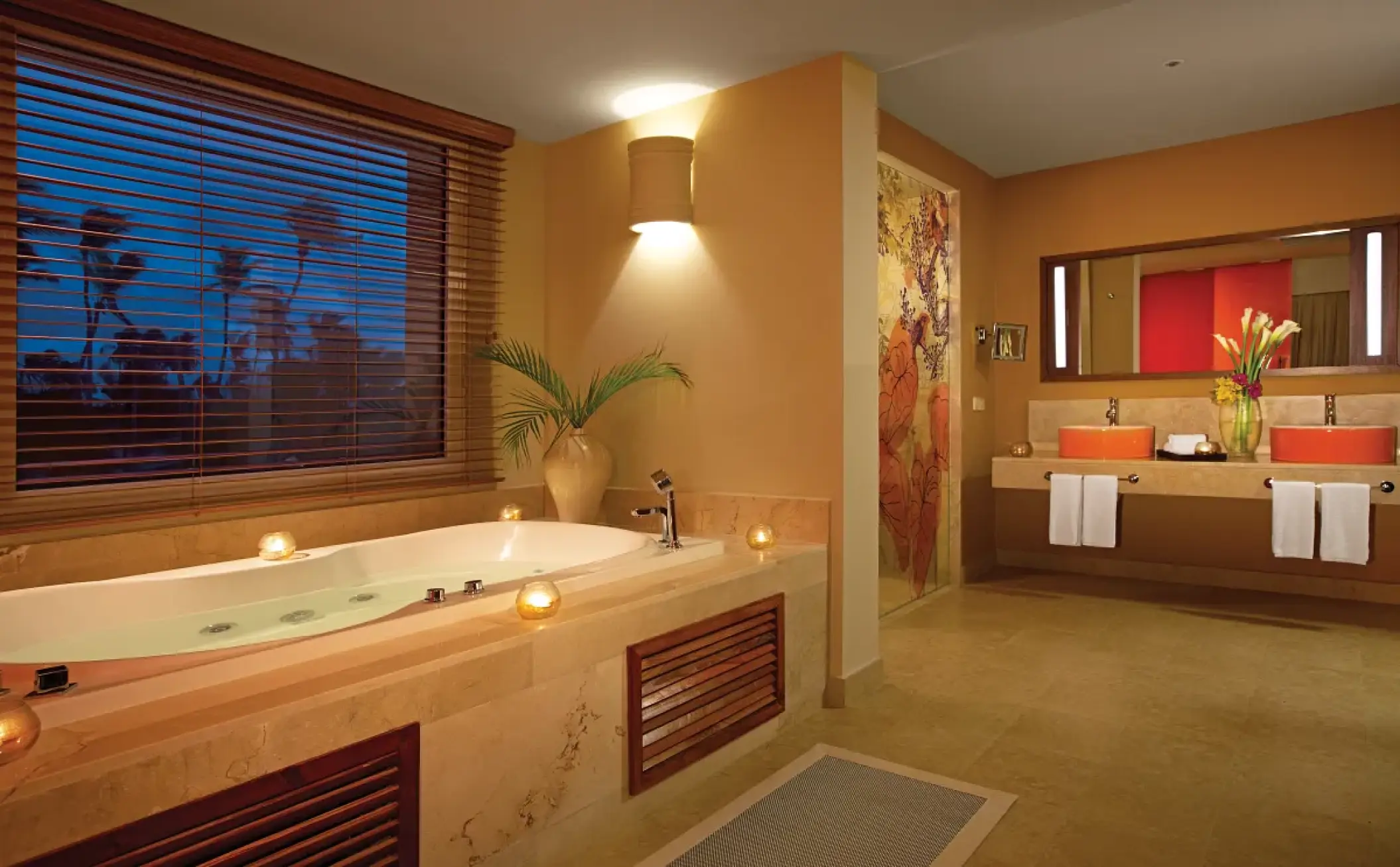 Master suite bathroom with large soaking tub and double vanity at Breathless Punta Cana, Punta Cana