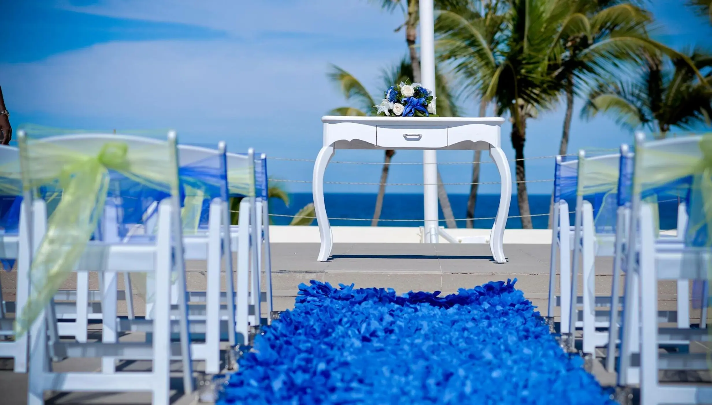 Ceremony decor on the sky rooftop at Breathless Punta Cana