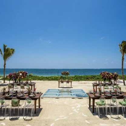 Dinner reception in the beach at breathless and secrets riviera cancun