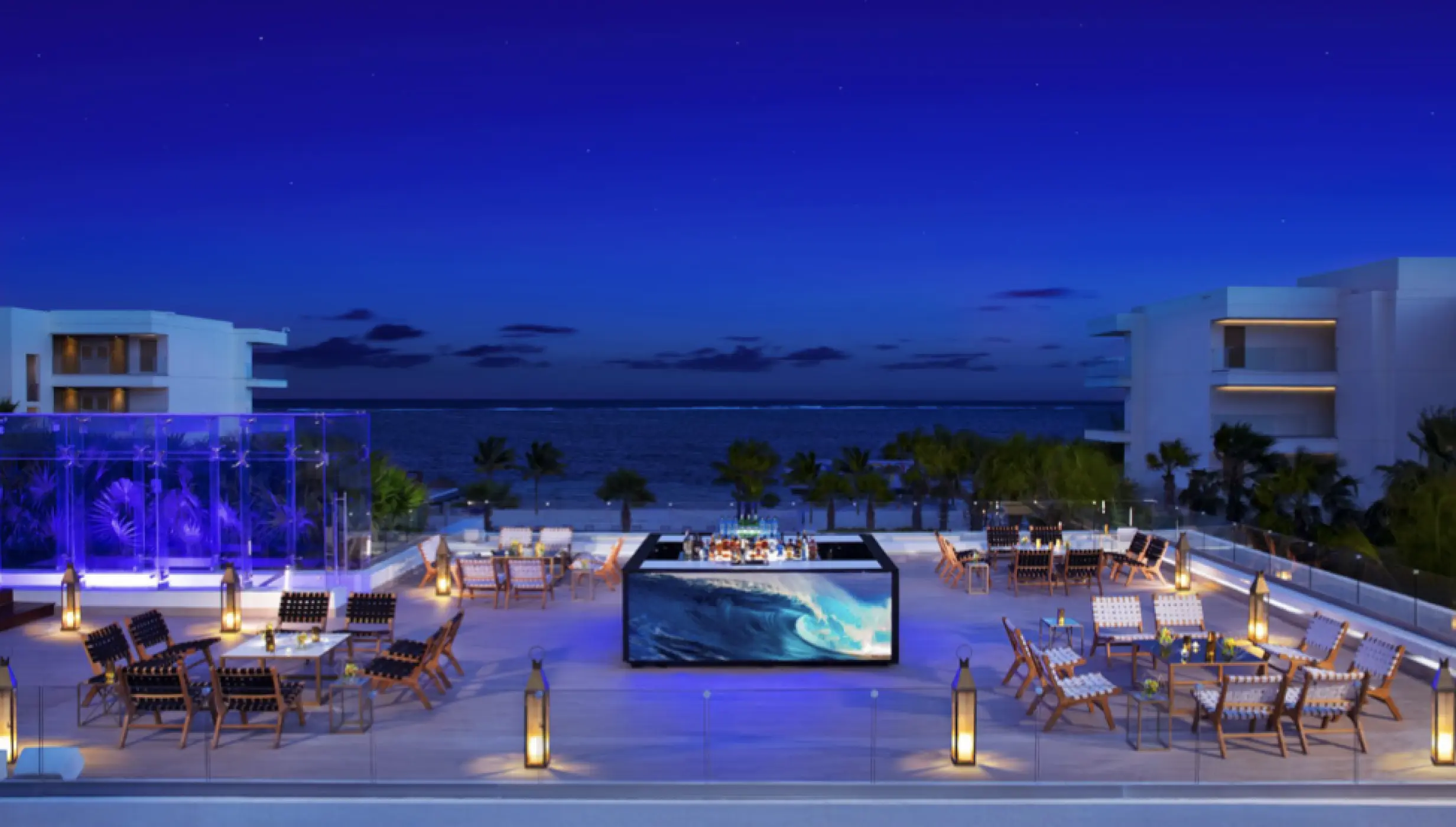 Cocktail party in the purple rooftop lounge at breathless riviera cancun