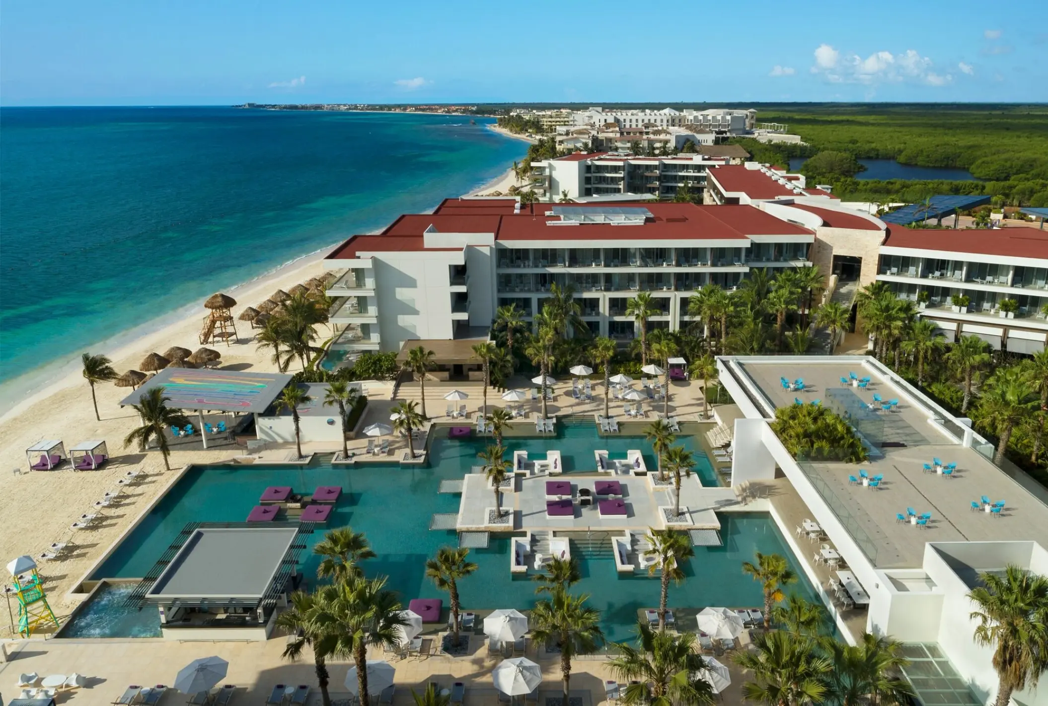 Aerial view of Breathless Riviera Cancun beach and pool area, Riviera Maya