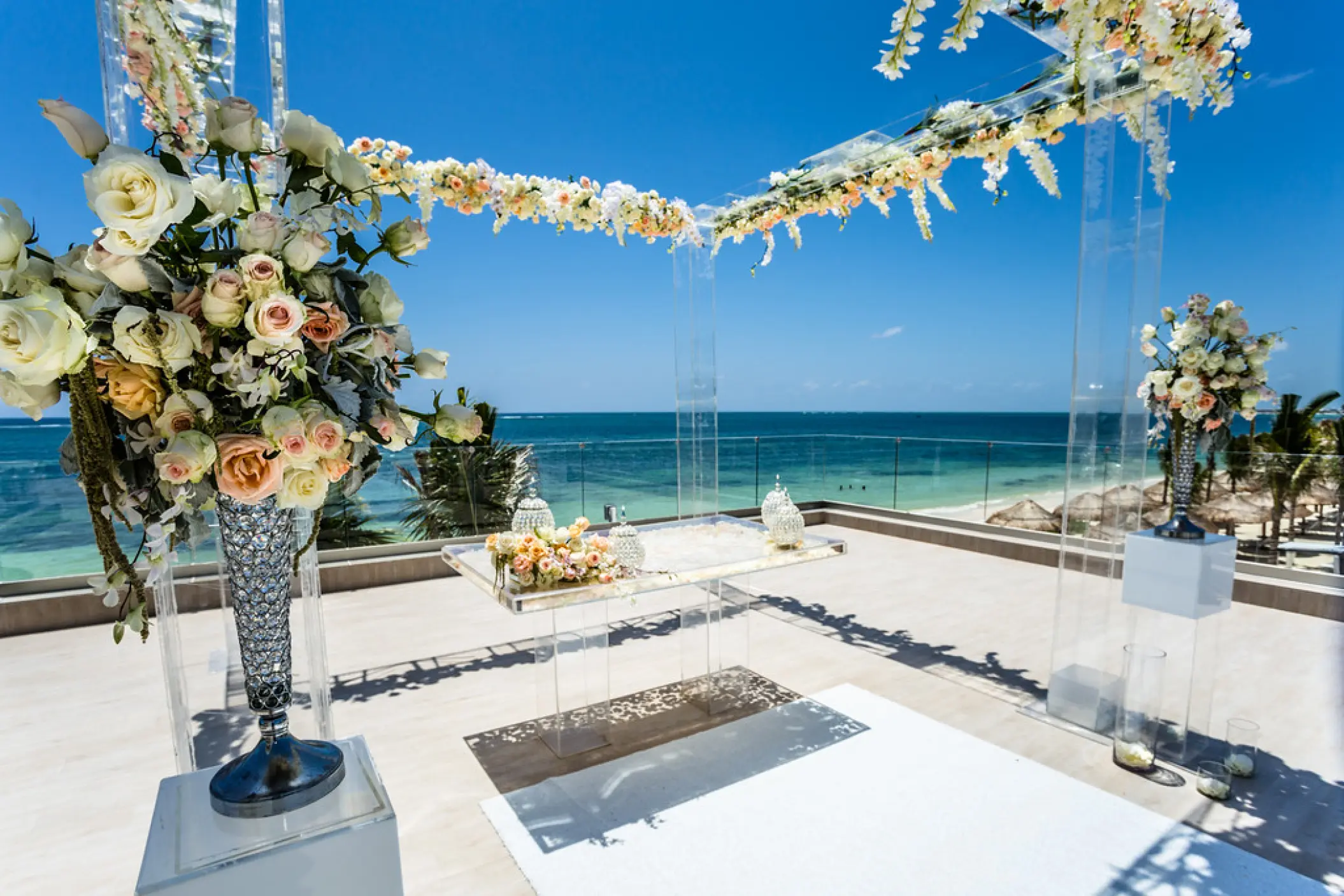 Oceanview terrace wedding ceremony at Breathless Riviera Cancun, Riviera Maya
