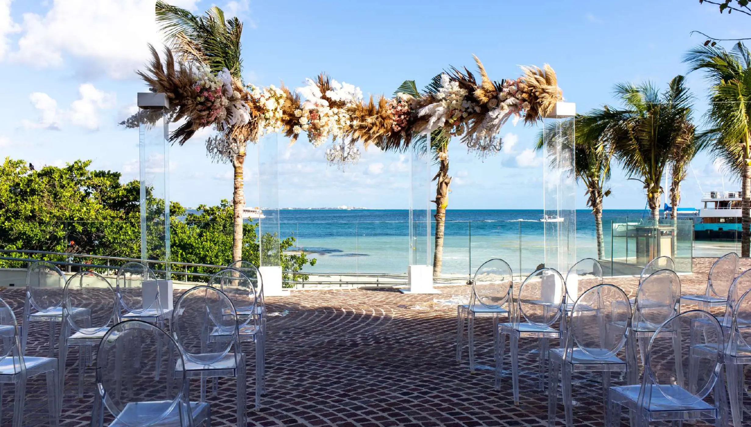 Ceremony decor on the fire pits plaza at Breathless Cancun Soul