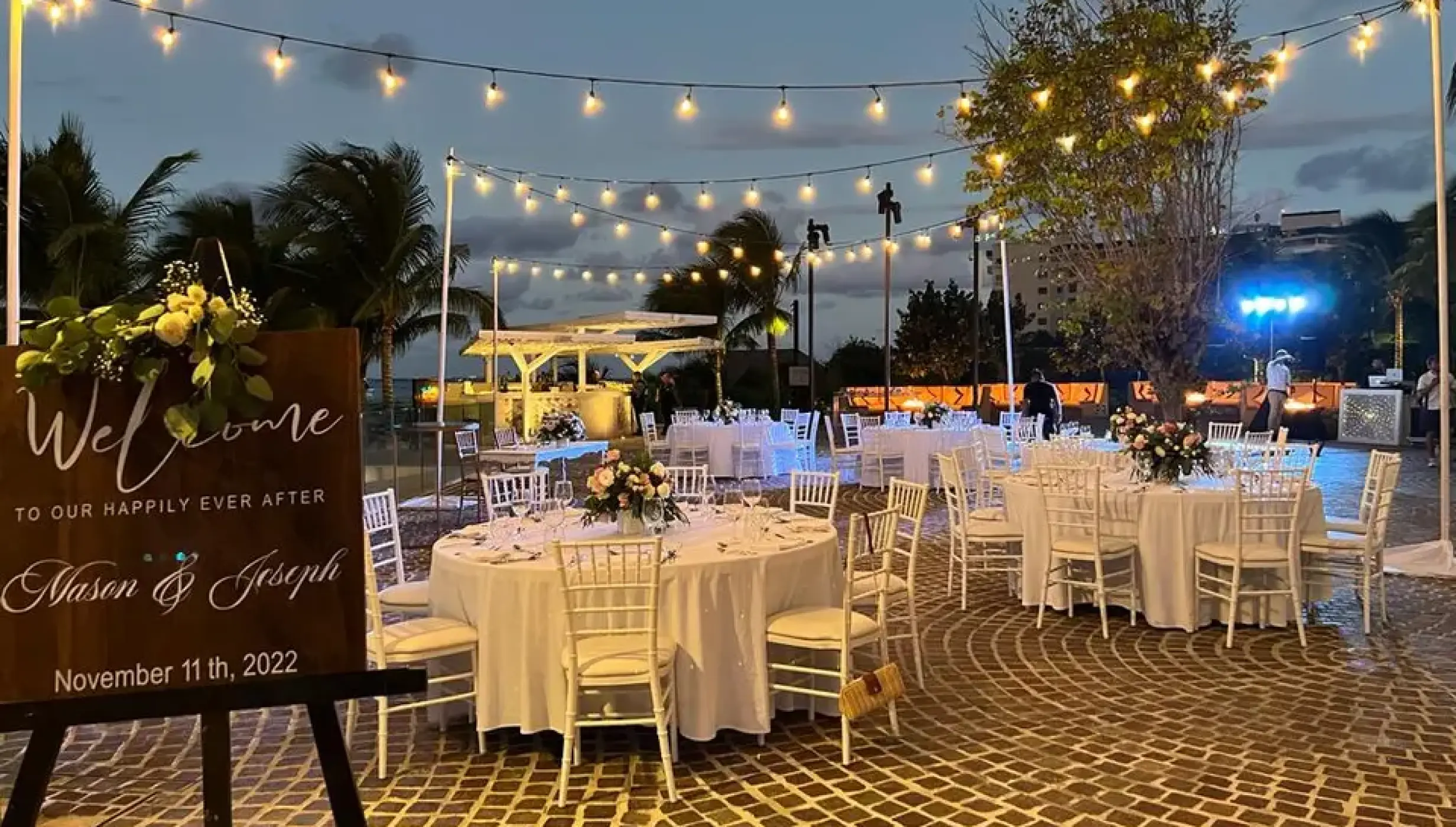 Dinner reception on the fire pits Plaza at Breathless Cancun Soul
