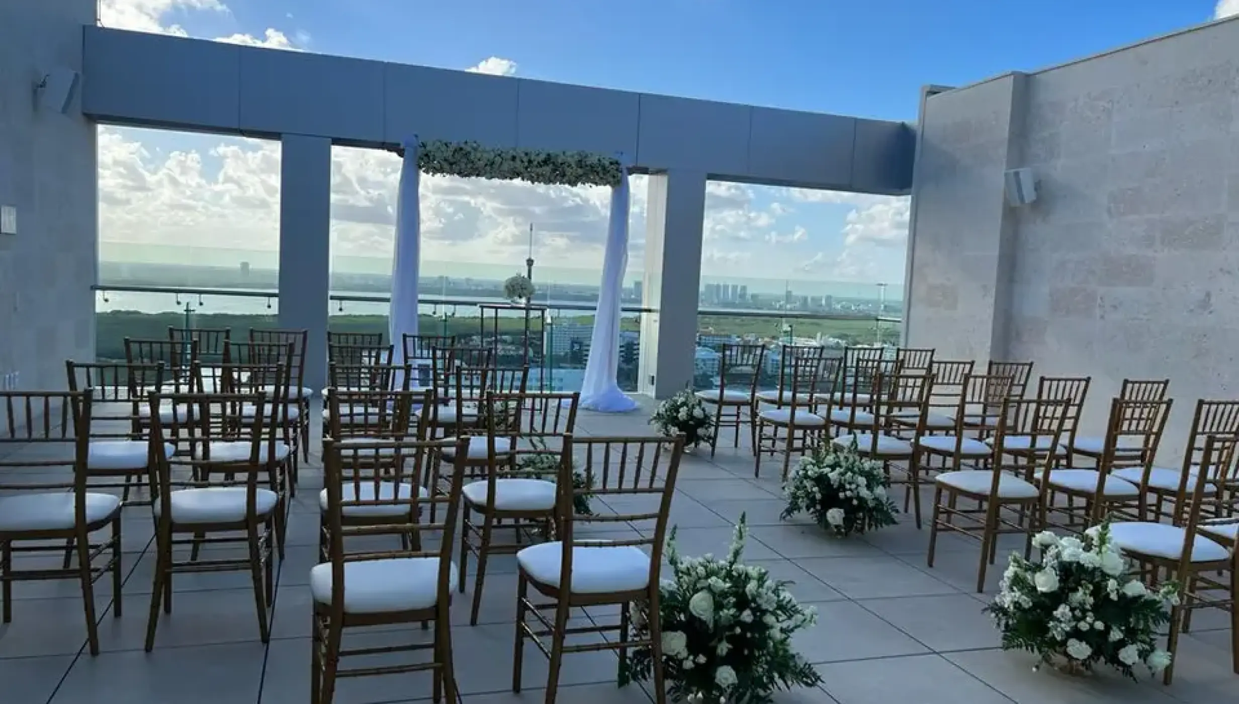 Ceremony decor on sunset terrace at Breathless Cancun Soul Resort and Spa