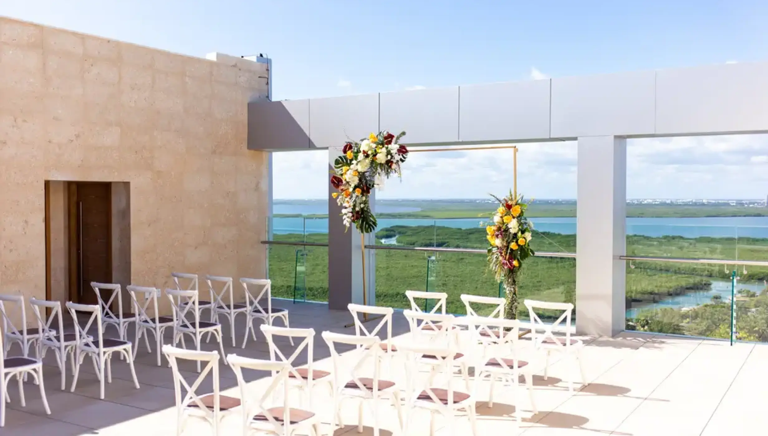 Ceremony decor on the sunset terrace at Breathless Cancun Soul Resort and Spa