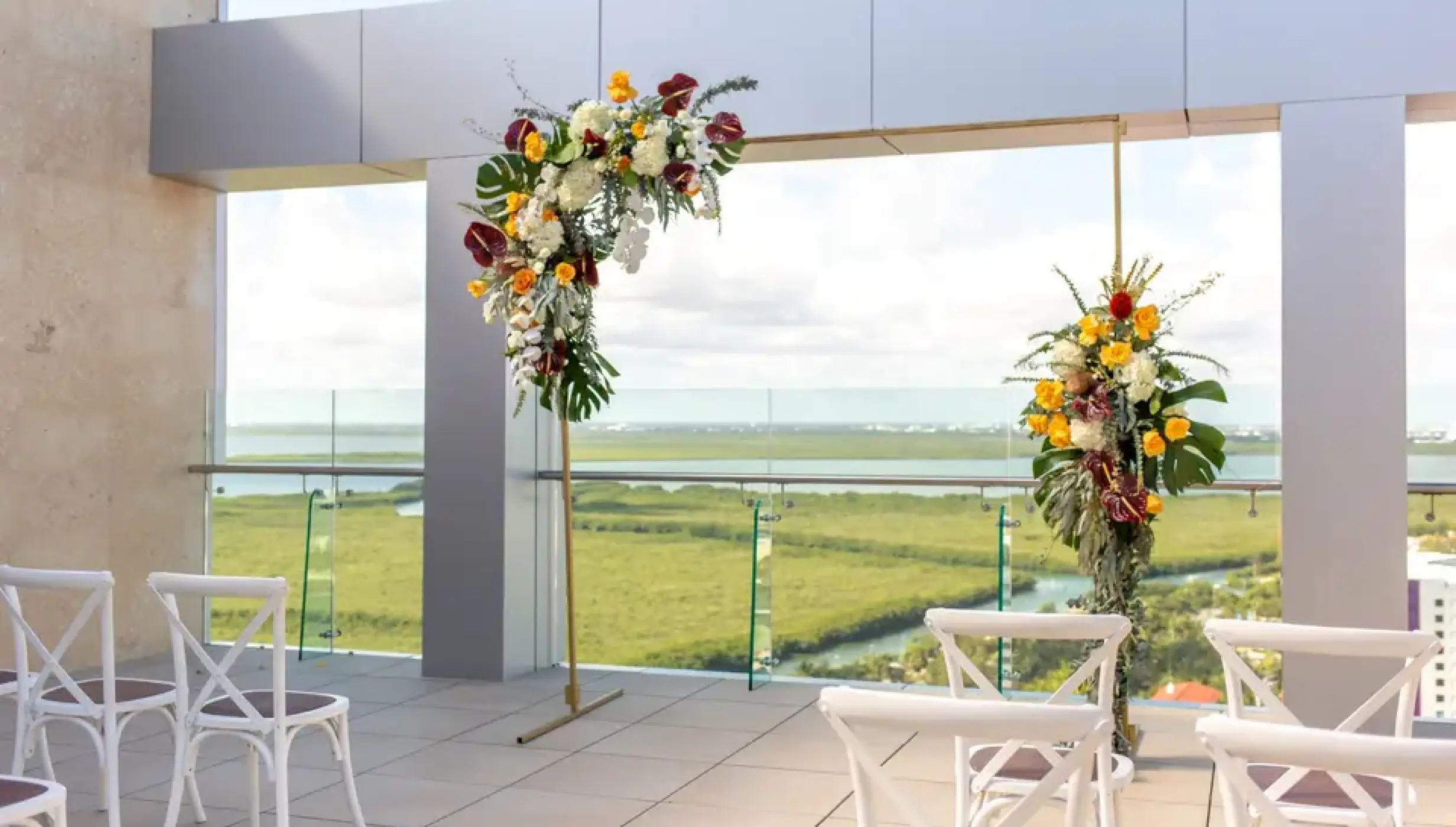Ceremony decor on sunset terrace at Breathless Cancun Soul Resort and Spa