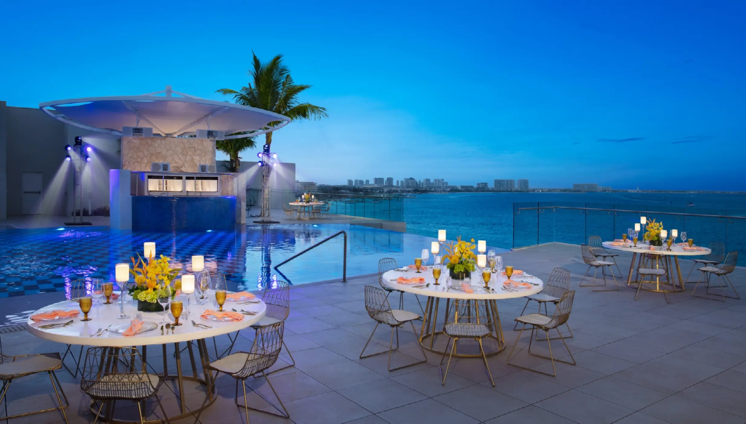 Dinner reception on the xcelerate rooftop at Breathless Cancun Soul Resort & Spa