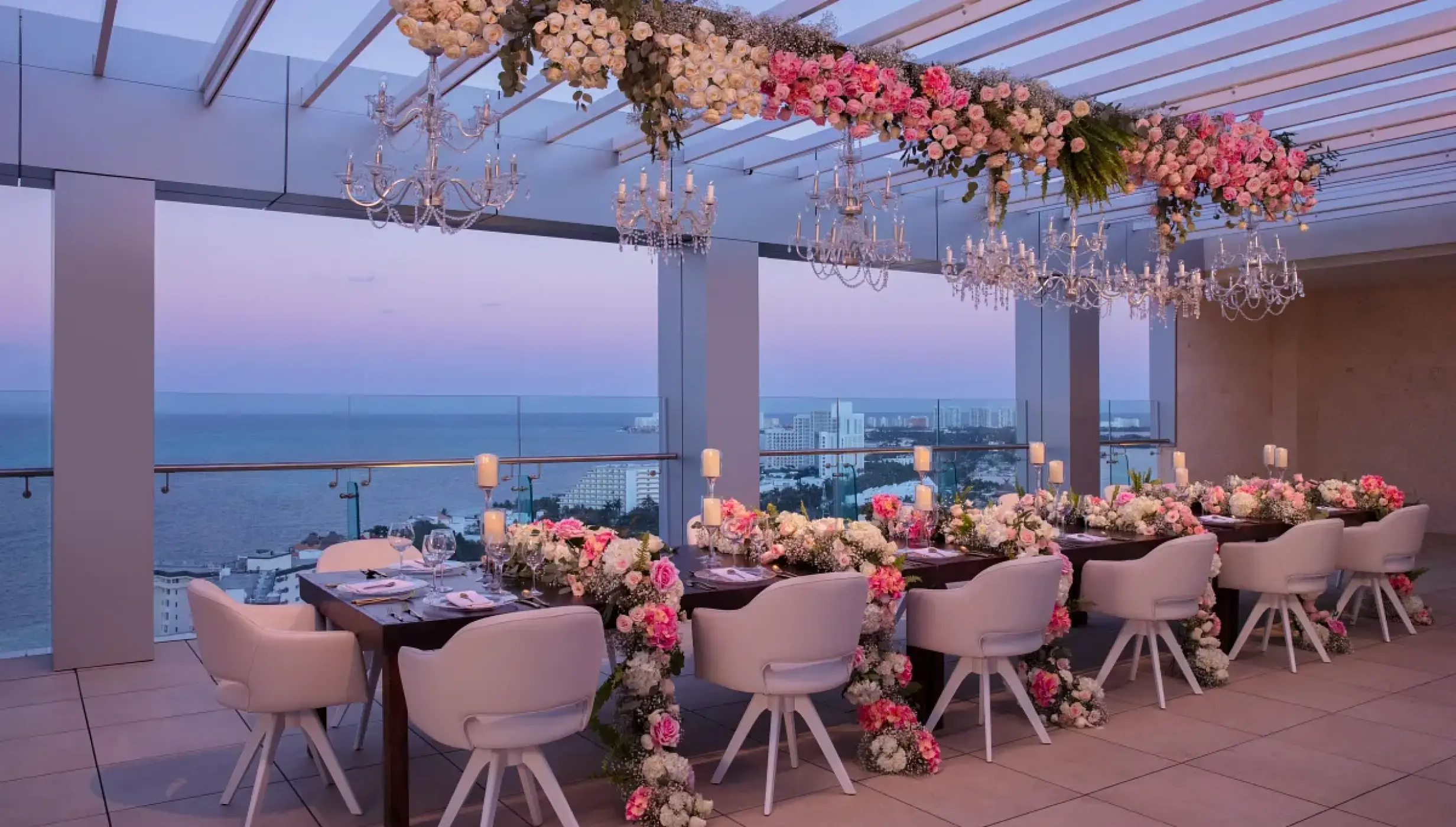 Dinner reception on xhaleclub terrace at Breathless Cancun Soul Resort & Spa