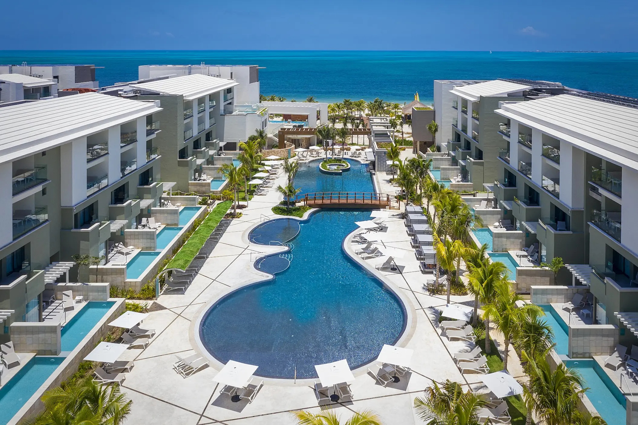 Catalonia Grand Costa Mujeres swimming pools and modern buildings, Cancun