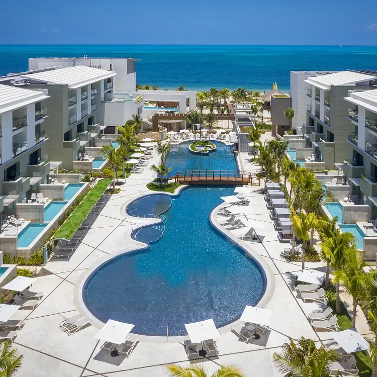 Catalonia Grand Costa Mujeres swimming pools and modern buildings, Cancun