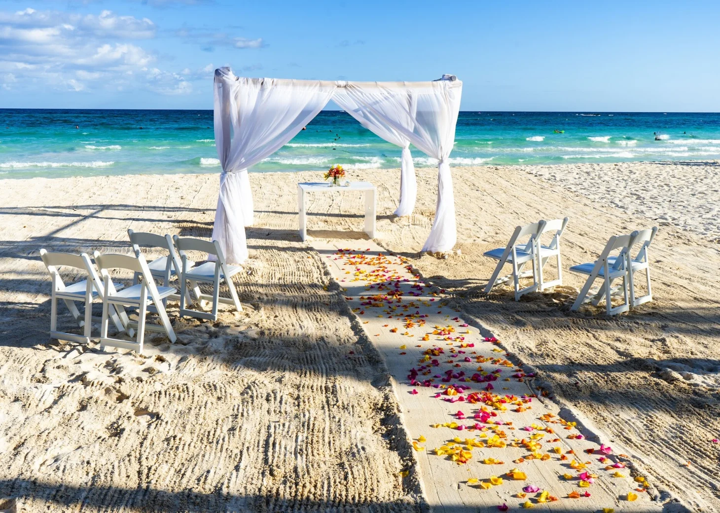 Ceremony decor on the beach at Catalonia Grand Costa Mujeres