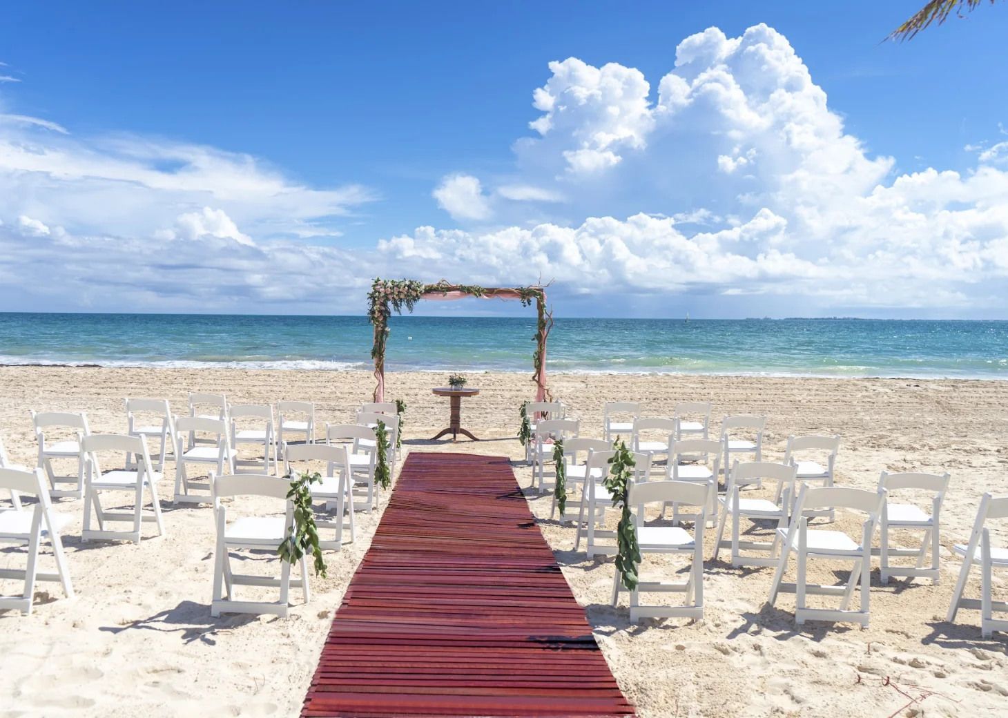 Ceremony decor on the beach  at Catalonia Grand Costa Mujeres