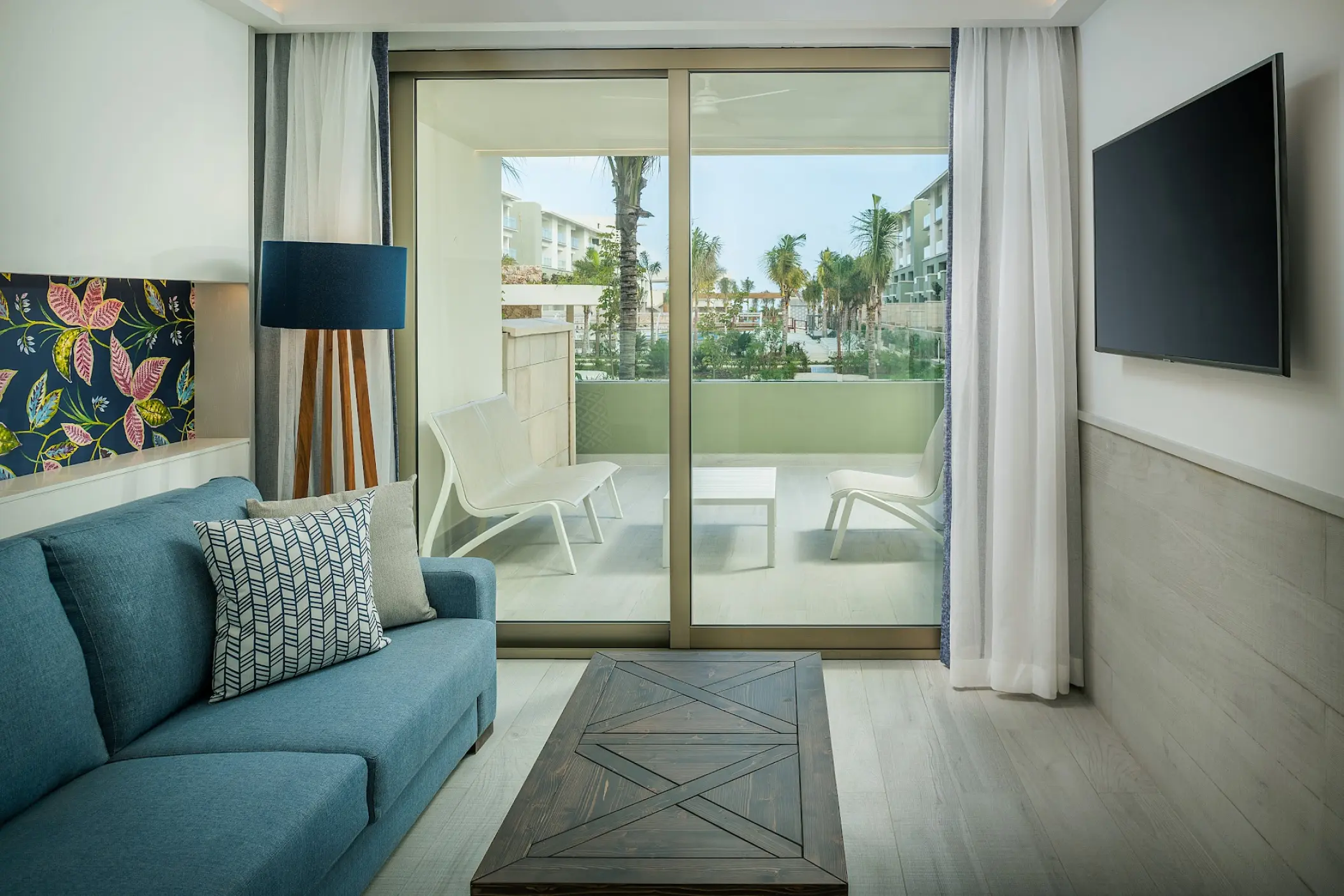 Privileged suite living area and private terrace at Catalonia Grand Costa Mujeres, Cancun