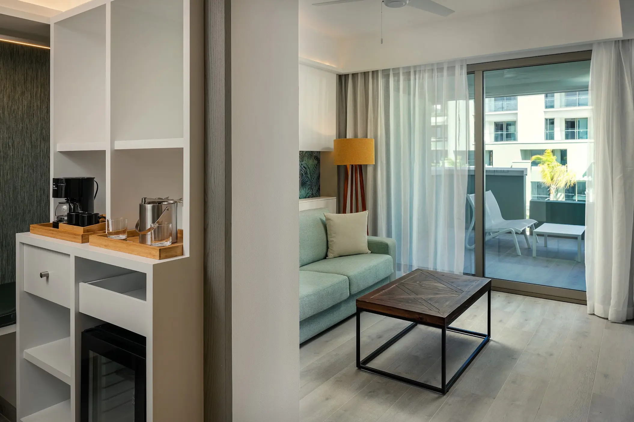 Superior Suite living area and balcony at Catalonia Grand Costa Mujeres, Cancun