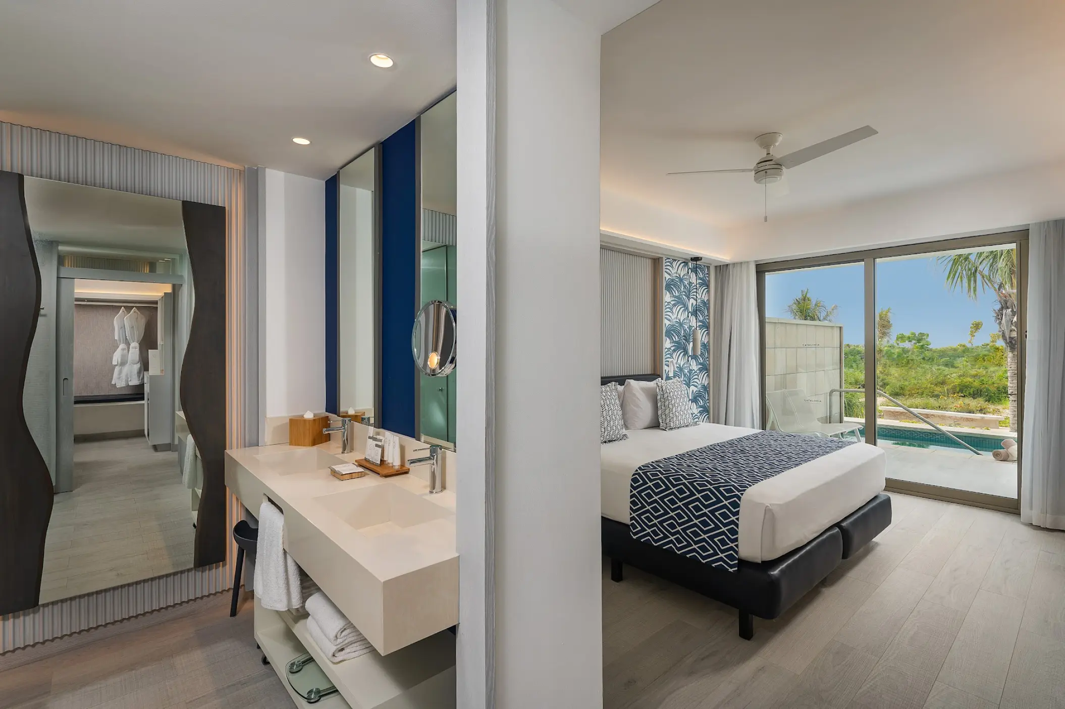 Modern swim-up suite with pool view at Catalonia Grand Costa Mujeres, Cancun