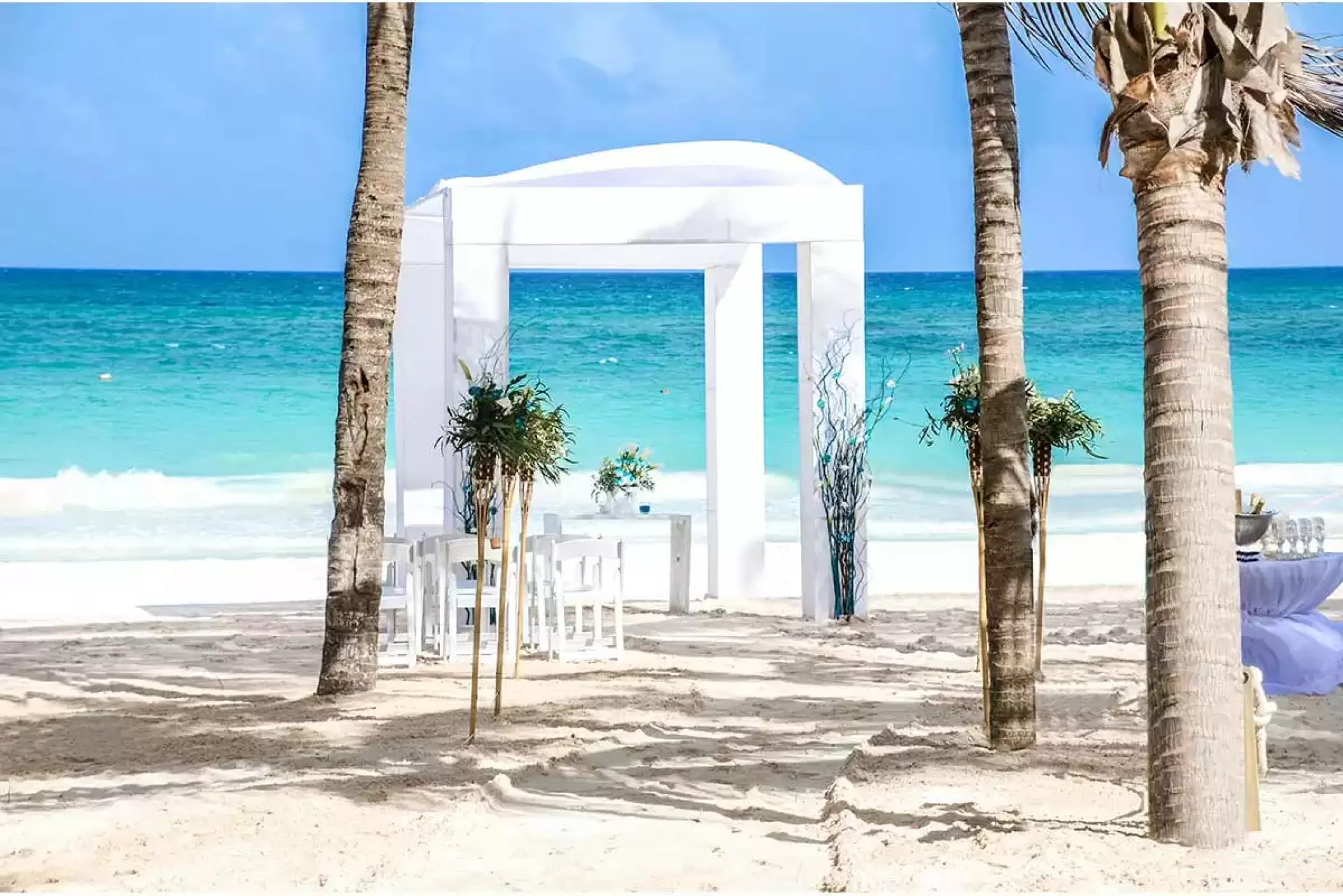 Ceremony decor in the beach at Catalonia Royal Tulum