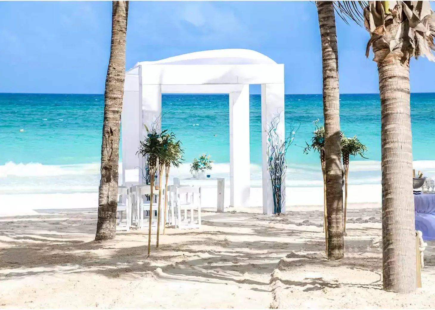 Ceremony decor in the beach at Catalonia Royal Tulum
