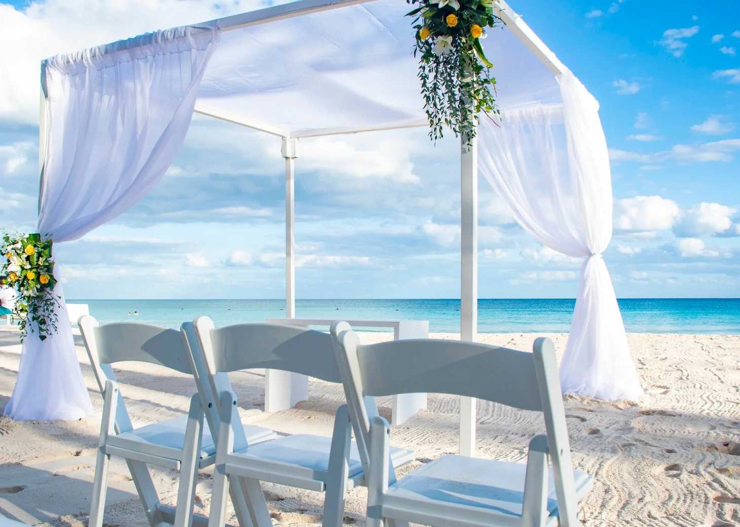 Ceremony decor on the beach at Catalonia royal tulum