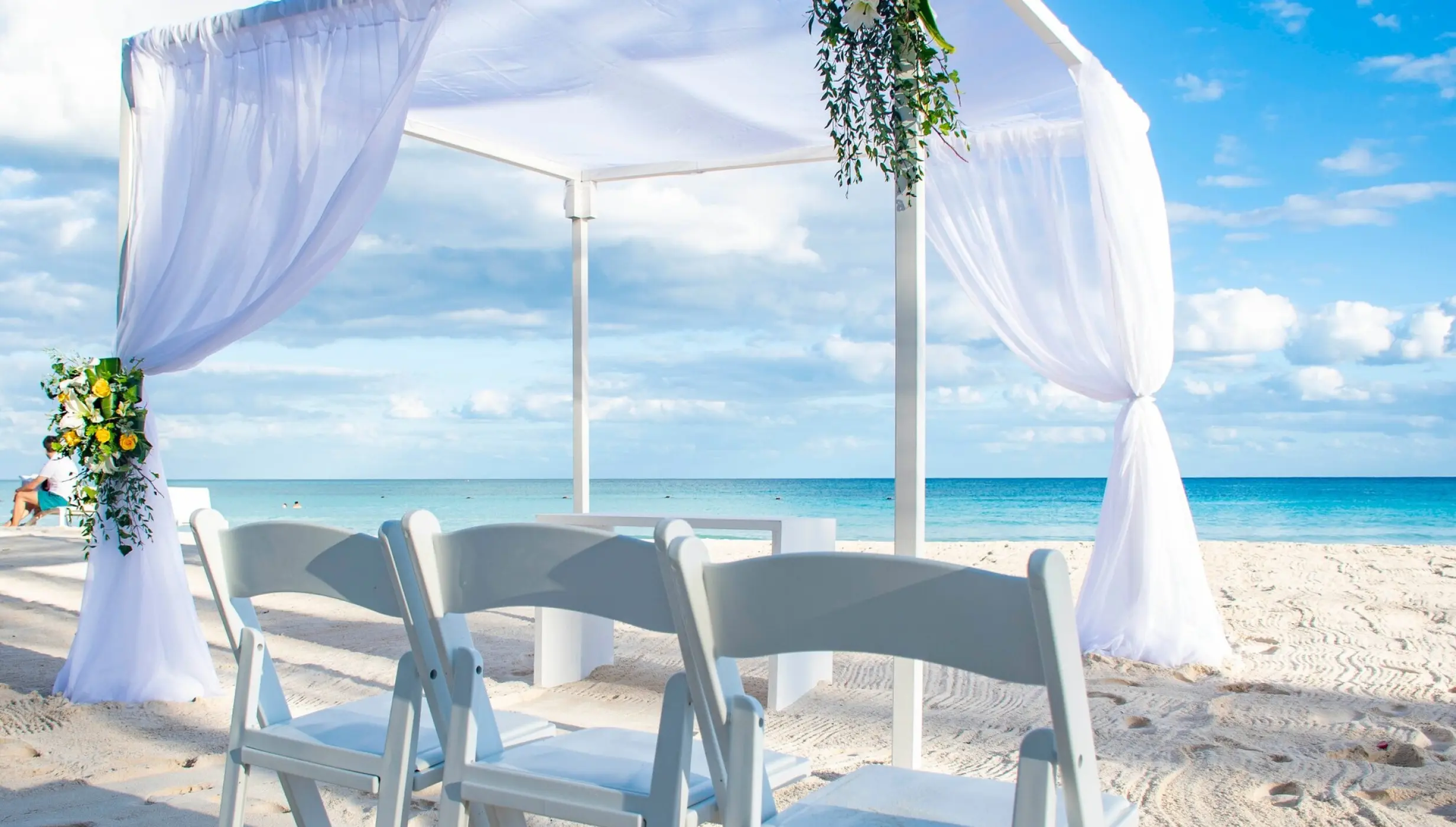 Ceremony decor on the beach at Catalonia royal tulum