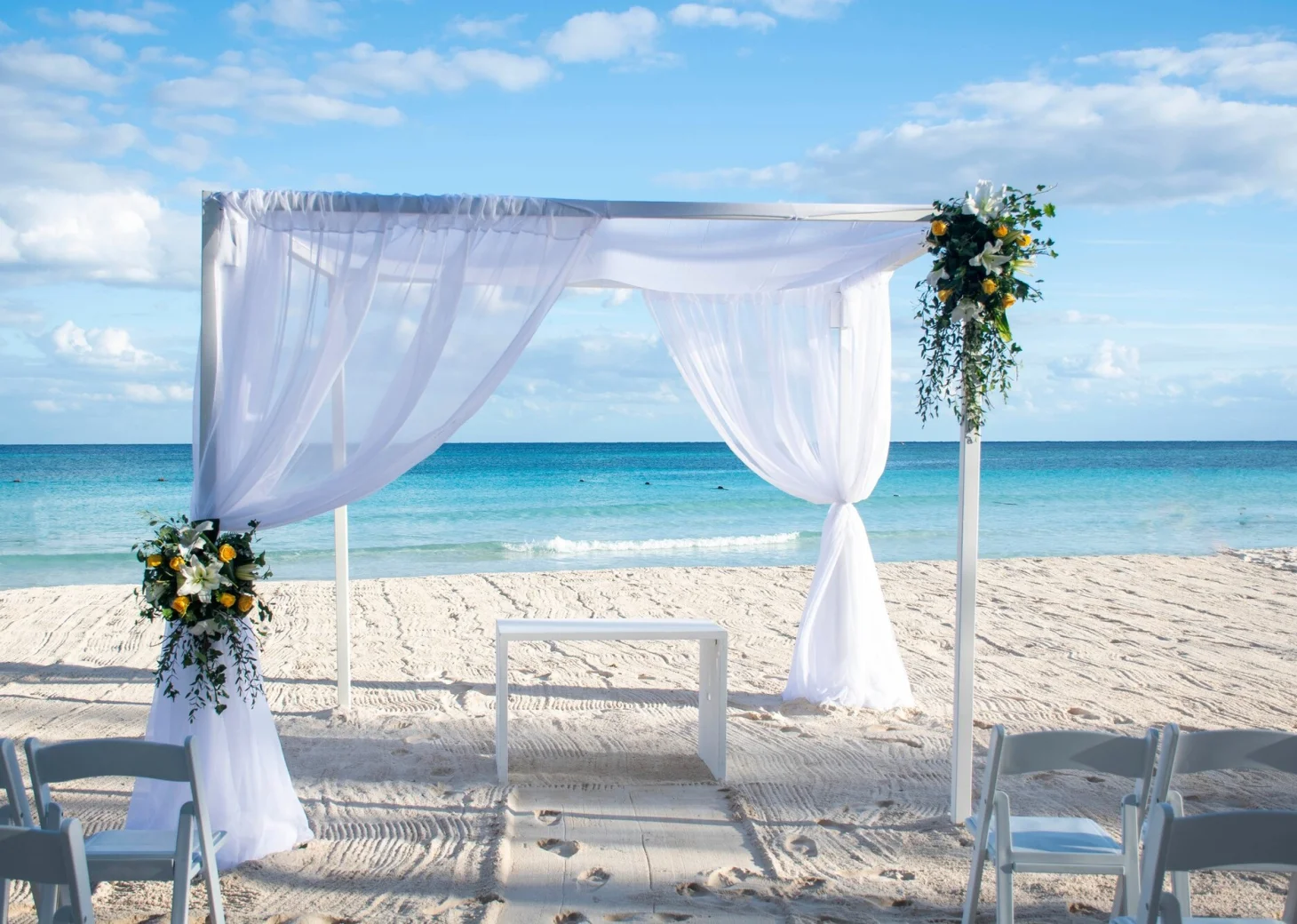 Ceremony decor on the beach at Catalonia royal tulum